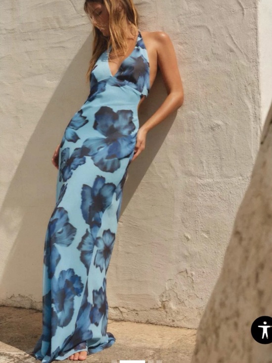 Zara Dresses & Skirts - Blue Floral Halter Maxi Dress